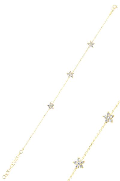 Söğütlü Silver Gümüş altın yaldızlı zirkon taşlı çiçek bileklik SGTL12589GOLD