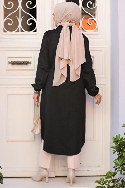 Neva Style Fermuarlı Siyah Tesettür Süet  Kap 4438S