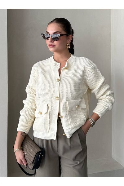 Laluvia Krémes Belle Rose gombos kardigán-4522
