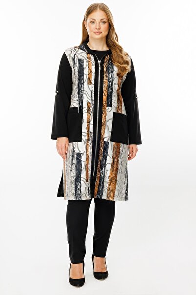 Moda İlgi Modailgi  Kapüşonlu Desenli Kap Siyah