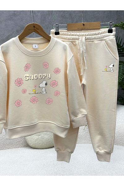KAPROLLI 100% Cotton Children's Bottom Top Tracksuit Set 3 Thread Rasterless Crew Neck Nursery School Set