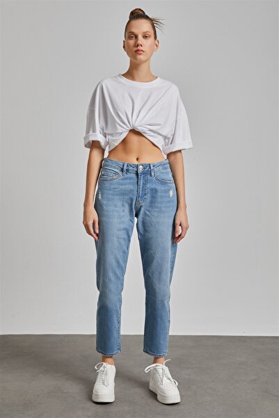 YOUR NAME Jean Mom albastru deschis pentru femei cu talie înaltă