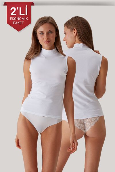 Pierre Cardin 1209 Model Holy Cotton Undershirt - Economical Pack of 2, Turtleneck, Throat and Zero Sleeve