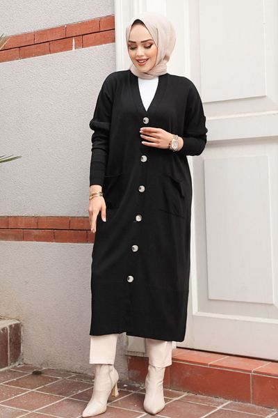 Neva Style سترة محبوكة سوداء بأزرار 30582S