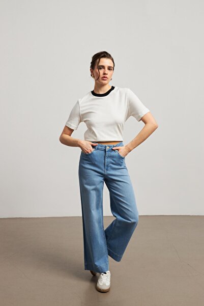 YOUR NAME Blugi de damă albaștri cu talie înaltă