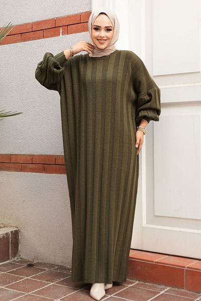 Neva Style Χακί Κοτσιδάκι Πλεκτό Φόρεμα - 30633HK
