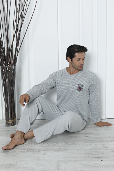 Wordex Σετ ανδρικών πιτζάμες για το σπίτι FLKM 5003 Interlock Χοντρό χειμερινό ριγέ
