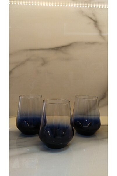 MDKLİFE Md 3 Lü Meşrubat Bardağı Seti Koyu Mavi Desen 425 Cc