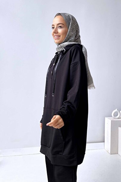 Ka Hijab Snap Detail Wide Leg Set - Black