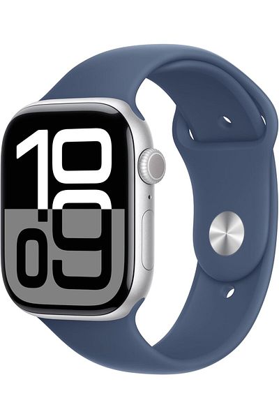 Apple WATCH SERIES 10 GPS 46MM SILVER ALUMINIUM CASE WITH DENIM SPORT BAND - M/L