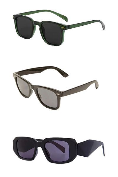 Angel Eyes Modern 3-Piece Unisex Sunglasses Set - Classic, Square and Cornered Designs, Dark Lenses