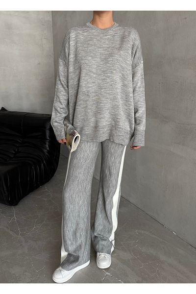 Laluvia Gray Helga Trousers Striped Knitwear Set