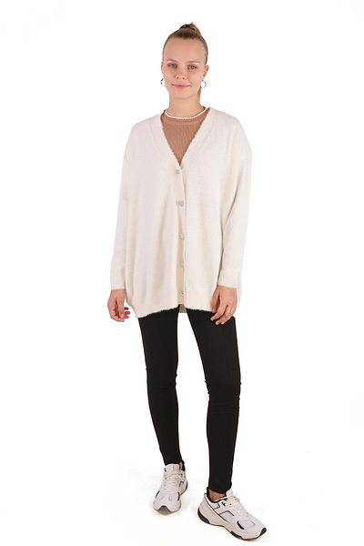 Rays 24153 Model Stone Color Cardigan with Beard and Button Detail