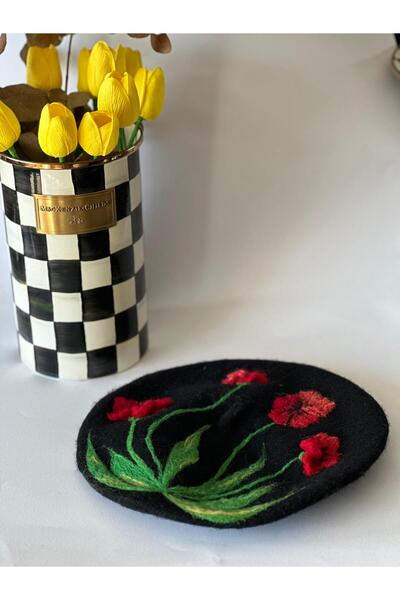 Seda Home Art Keçe Fransız Ressam Şapka Gelincik Model Özel Tasarım  Elde İşl...