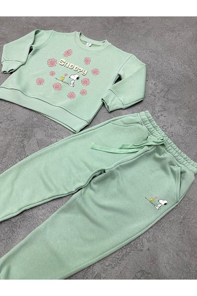 KAPROLLI 100% Cotton Children's Bottom Top Tracksuit Set 3 Thread Rasterless Crew Neck Nursery School Set