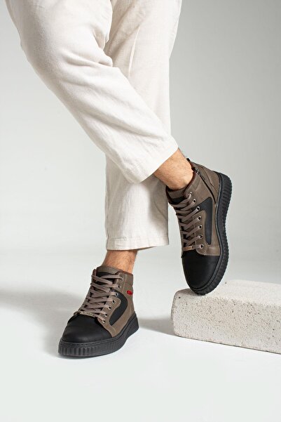 L.A Polo Erkek Günlük Bilekli Fermuarlı Vizon Siyah Sneaker Ayakkabı