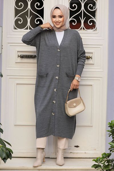 Neva Style سترة محبوكة مدخنة - بأزرار، 30582FU