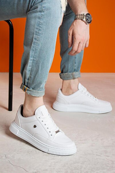 L.A Polo 039 Beyaz Renk Beyaz Tabanlı Bağcıklı Günlük Erkek Spor Ayakkabı