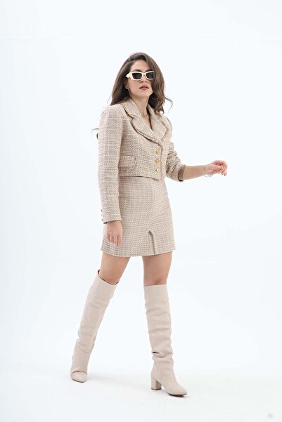 VAPUR TEKSTİL Double-Breasted Collar Pocket and Tassel Detailed Jacket - Mink