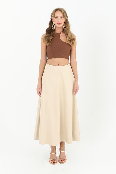 Puane Leather Bell Skirt with Stitching Detail