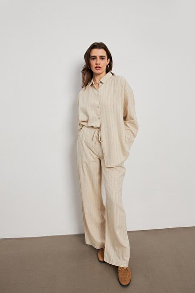 YOUR NAME Pantaloni de damă din piatră cu model cu picioare largi, cu talie e...