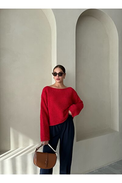 Laluvia Red Rachel Towel Soft Sweater-4535