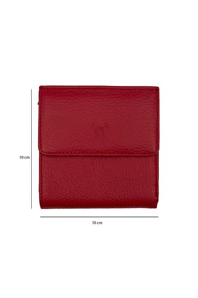 PiyasaSepeti Genuine Leather Mini Unisex Wallet Card Holder with Red Coin Eyes