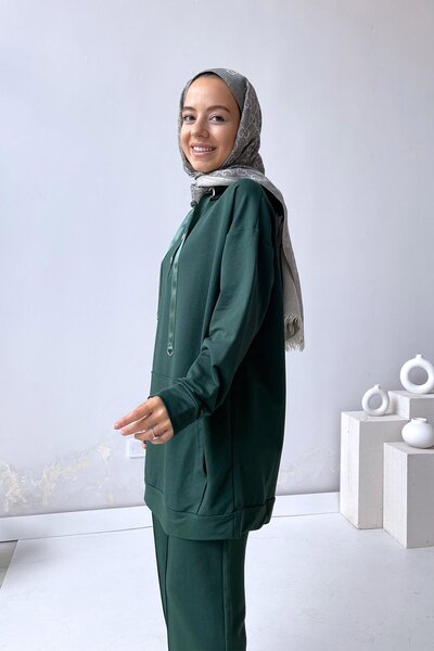 Ka Hijab Snap Detail Wide Leg Set - Emerald Green