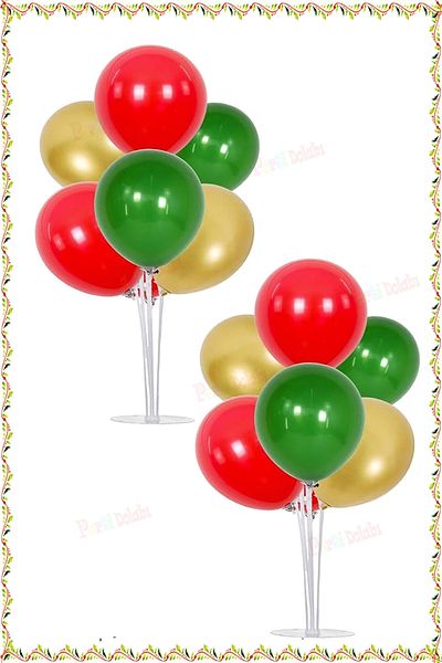 Parti dolabı 2 Pieces Balloon Stand 14 Pieces Green Red Gold Christmas Balloon Set New Year Set of Two Standing Stand