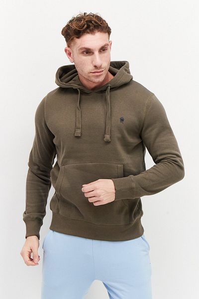 French Connection Men Hooded Long Sleeves Embroidered Logo Sweatshirts, Khaki