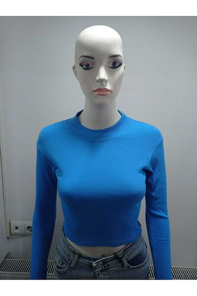 LADY HAZAL Jumătate de gât cu nervuri albastru gheață - Body tricotat cu mânecă lungă Darkalıp