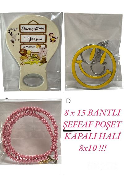 HUR-AY PACK 8X15 Strap Transparent Bag - Bracelet - Magnet - for Necklace - Pack of 50