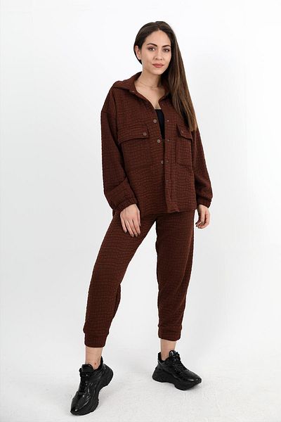 VAPUR TEKSTİL Brown Jacquard Quilted Double Set