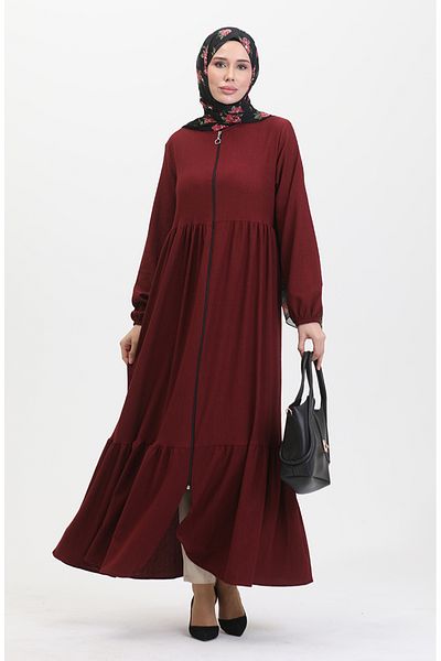 sefamerve Bürümcük Fabric Gathered Ferace 1018-09 Claret Red