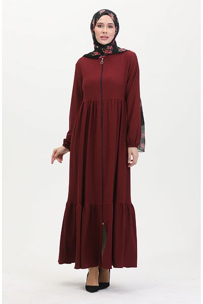 sefamerve Bürümcük Fabric Gathered Ferace 1018-09 Claret Red