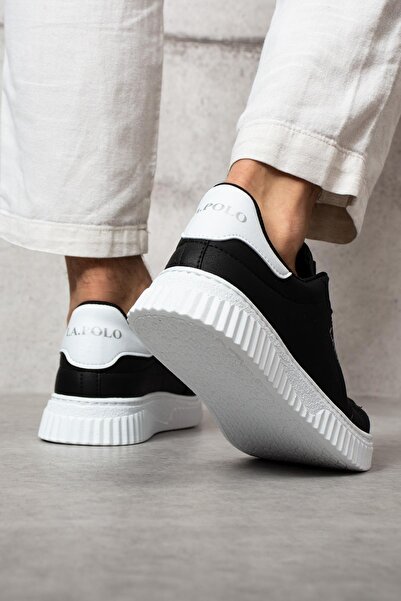L.A Polo Siyah Renk Beyaz Detaylı Bağcıklı Erkek Sneaker