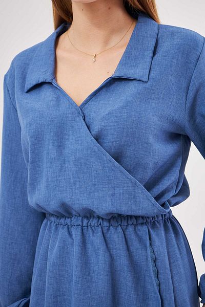 armonika Guler cămașă albastru închis - rochie înfășurată cu talie dublu și mâneci elastice ARM-25K 001047