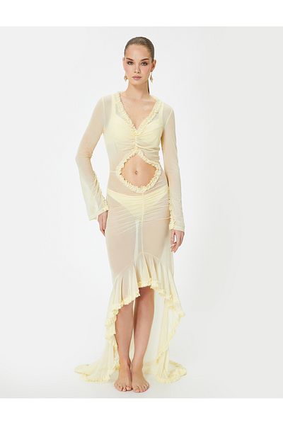 Koton Strandkleid aus Tüll mit asymmetrischem Schnitt und Rüschen – Fensterdetail