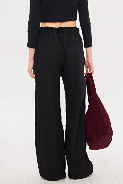 armonika Women's Black Thin Corduroy Palazzo Trousers Arm-25K 001009