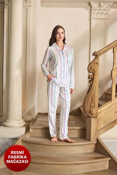 Aydoğan Aydogan ®   Women's Pajama Set - Multicolor, Atlas Front Button, Long Sleeve B15-4
