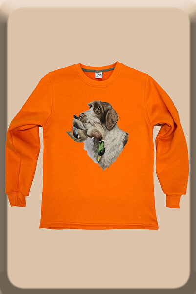 WİDİ Hunter Avcılık Мисливський собака і куріпка з принтом Regular Fit 100% бавовна Велосипедний комір Помаранчевий світшот