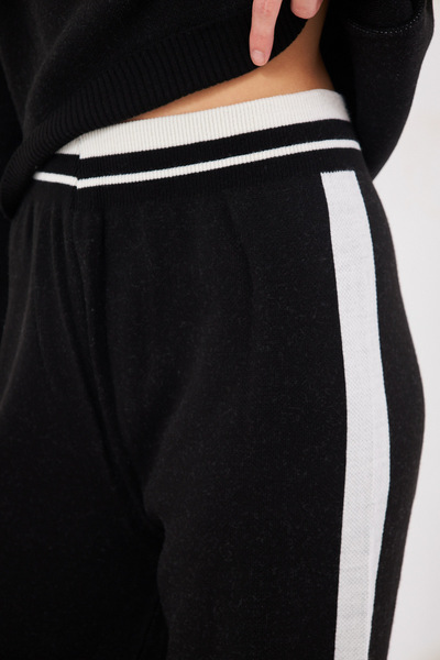 armonika Women's Black Polo Neck Striped Striped Knitwear Double Suit Arm-25K 012001