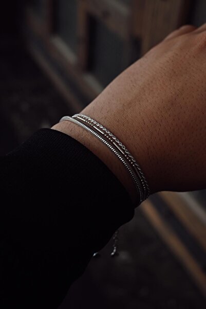 FRNCH 925 Ayar Gümüş İtalyan Model Gümüş Renk Erkek Bileklik Set FRJ12353-3353-A