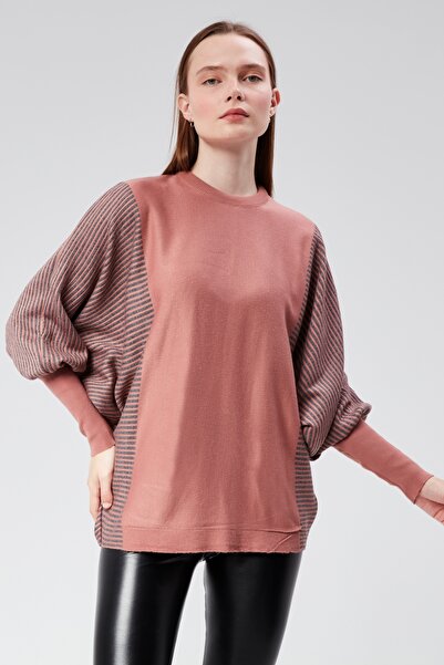 CNR TEKSTİL Stripe Sweater with Bat Sleeves