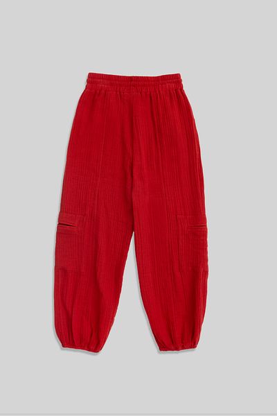 minojoy Girl's Red Striped Varsi Trousers