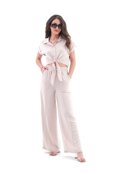 VAPUR TEKSTİL Beige Colored Front Tie Aerobin Double Set