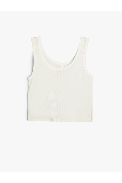 Koton Crop Tank Top Sleeveless Thick Strap U Neck Button Detail