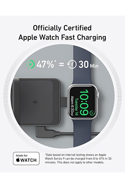 Anker محطة شحن لاسلكية 3 في 1 ماج سيف 15 وات لأجهزة آبل، باللون الأسود