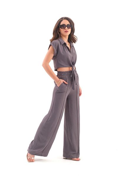 VAPUR TEKSTİL Anthracite Color Front Tie Aerobin Double Set