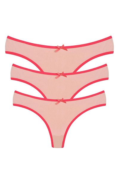 Akbeniz Set de chiloți tangi din bumbac, colorat în pulbere, 3 piese - 40251